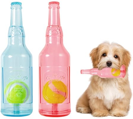 YOOGAO Pet Juguete para perro, juguete chirriante para perro, juguete flotante para perros, juguete interactivo para jugar y entrenar, forma de botella con pelota de tenis en el interior (juego de dos