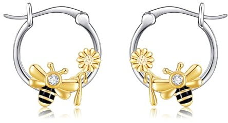 DAYLINLOVE Biene Ohrringe 925 Sterling Silber Honig Biene und Blume Reifen Ohrringe Tier Schmuck für Frauen