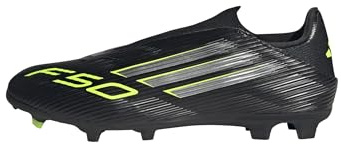 adidas Unisex F50 League Laceless Firm Ground Football Boots, Core Black/Iron Metallic/Lucid Lemon, 44 EU