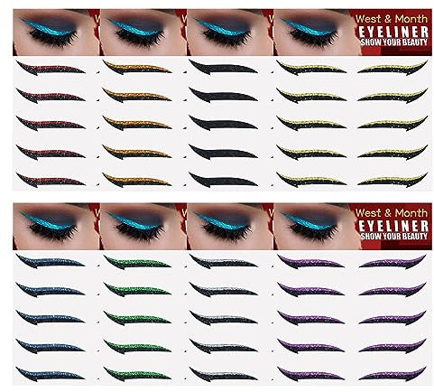 Aufkleber Eyeliner Glitzer, Instant Selbstklebende Eyeliner-Schablone 5 Paar, Aufkleber-Eyeliner-Werkzeug, Make-up-Eyeliner-Aufkleber, geflügelte Eyeliner-Schablone für Eubeisaqi