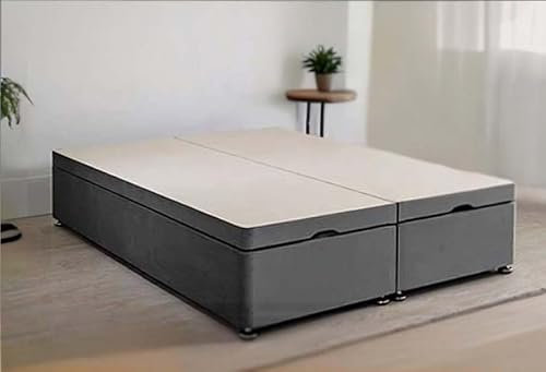 SR LIVING LTD Supportive Grey Plush Velvet Ottoman Single Bed Frame | Classic Gas Lift Ottoman Storage Bed Frame For Bedroom Furniture | Durable Bedroom Storage
