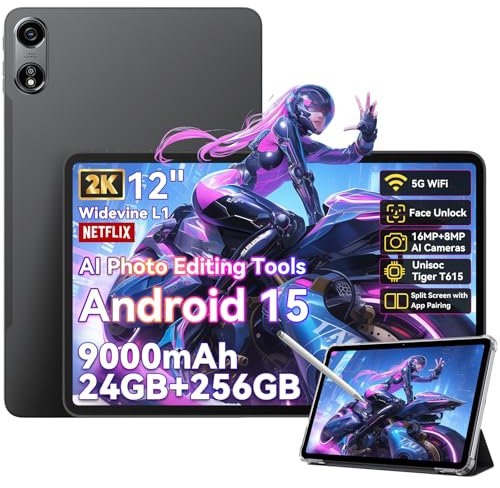 OSCAL Pad 100 Tablets 12 inch Android 15 Tablet,AI,Tablets with SIM Card Slot,24GB+256GB(2TB TF),9000mAh,120Hz 2K Eye Protection Display,Octa Core,5GWiFi/GPS/Widevine L1/Tablet with Case & Pen