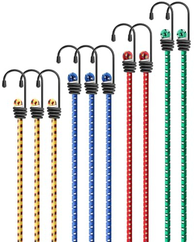 Spanngurte mit Haken, 12-teiliges Set, mit Haken in 4 Längen, strapazierfähige, mehrfarbige Gepäckgurte, Universal Gummispanner mit Haken, Spannseile, Spannbänder,Ladungssicherung für unterschiedliche