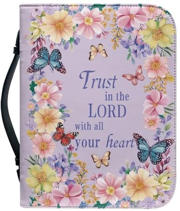 Kuiaobaty Cineraria - Custodia per bibbia in pelle PU con tasche, motivo floreale con farfalle, scritta in lingua inglese God, con cerniera, per studio della Bibbia, taglia 4, L, 2XL