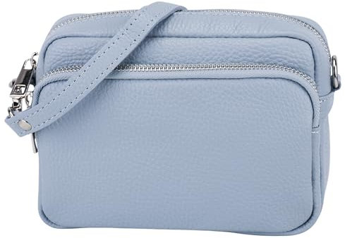 SH Leder Echtleder Umhängetasche Clutch kleine Tasche Abendtasche Alltagstasche mit Verstellbar Schultergurt 18x13cm Pia G394 (Hellblau)