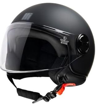 Casco Jet Motocubo BAT, Nero Opaco, con Visiera e Cinturino di Sicurezza (M)
