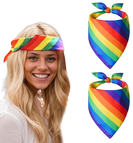 FloralGrace Regenbogenfarbe Quadratische Bandana, Stolz Outfit für Frauen, Regenbogenzubehör, Bunte Schals Regenbogenanzug, Material: Polyester, L
