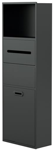 WIGING Edelstahl Duschnische, Einbaumontage Wasserdicht Toilettenpapier Regalsystem, Einbaumontage Mülleimernische Für Wohnzimmer Küche Badezimmer(Black,30x86x14cm/11.81x33.85x5.51in)