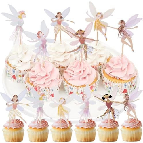MEZHEN Tortendeko Fee Kuchen Deko Geburtstag Torte Deko Fairy Cake Topper Muffin Feen Kuchendeko Geburtstagsdeko Kindergeburtstag 48 Stück