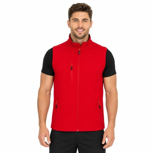 BWOLF GRIN Softshell-väst för män – utomhusväst i softshell för män – arbetsväst, Färg: röd, L