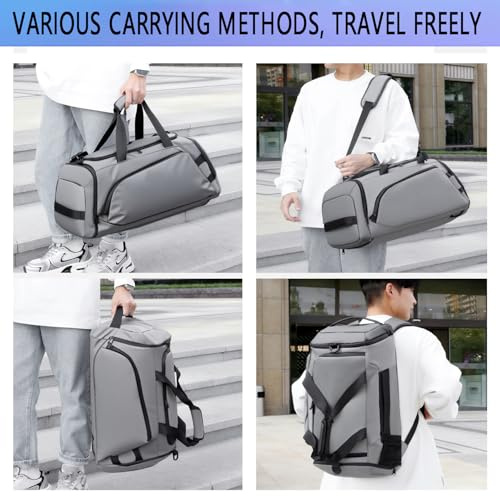 Sporttasche Herren 40L, Wasserdicht Sportrucksack mit Schuhfach Nassfach, Multifunktions Damen Gym Sport Tasche Weekender Travel Trainingstasche für Schwimmen, Camping, Fitnessstudio, Grau