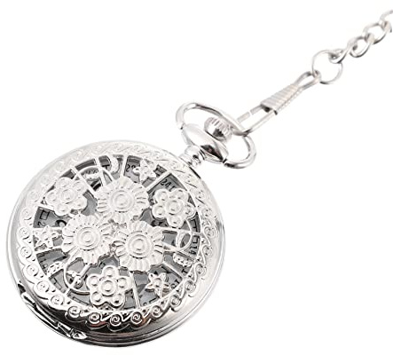 FOMIYES Embossed Flower Pocket Watch Silver Alloy Quartz Hanging Watch | Light-weight Build, Large Arabic Number Markers, Not Easy to Fade and Not Easy to Rust Random Color