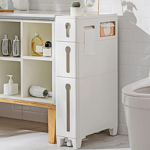 Torre portaoggetti da bagno stretta con 4 cassetti Design a rotolamento Armadio angolare di grande capacità per WC Side Gap Filler porta fazzoletti 3 livelli nizer