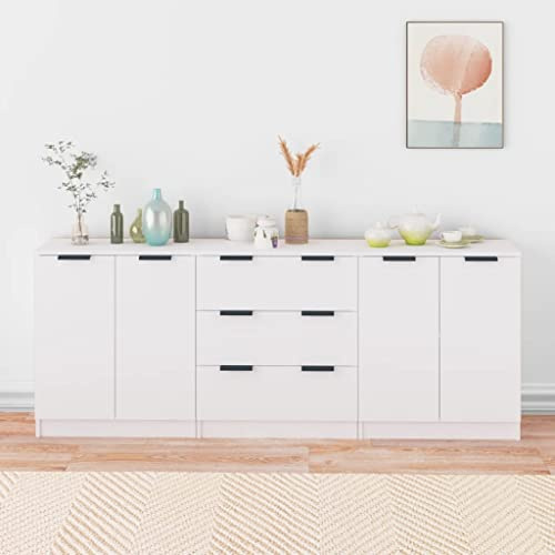 Emmtore Elegantes Eichen-Sideboard Robuster Aufbewahrungsschrank 4 Fächer Moderner Matt-Finish Ideal für Esszimmer Wohnzimmer Buffet-Tisch Holzwerkstoff Möbel Weiß