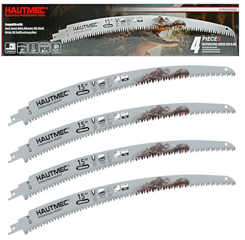 HAUTMEC 380mm Japanese Teeth Reciprocating Saw Blades 4 Pack, CR-V Arc Edge Wood Pruning Blades 6TPI, Medium Cut for Tree Trimming, Logs, Firewood, PVC – HTRSH25045