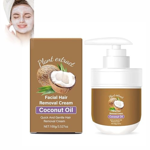 Coconut Oil Facial Hair Removal Cream,Kokosöl-Gesichtshaarentfernungscreme,Gesichtshaarentferner für Frauen,Kokosnuss Extract Schmerzlos Haarentfernungscreme für Alle Hauttypen
