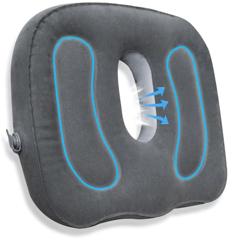 IKIJM Aufblasbares Sitzkissen Hämorrhoiden ingorthopädisch: Orthopedic Sitzkissen Pain Relief Pillow für Bürostuhl Auto Rollstuhl Pregnancy von Coccyx Sores Post Natal Sciatica (Grau)
