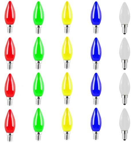 Jiotouhu led bunte glühbirnen e14, Rote,Grün,Gelb,Blau,Wärmeweiß, 1W entspricht einer 10W Halogenlampe, nicht dimmbar, für Outdoor Indoor String Hochzeitsparty Bar Stimmung Ambiente Dekor, 20 Stück