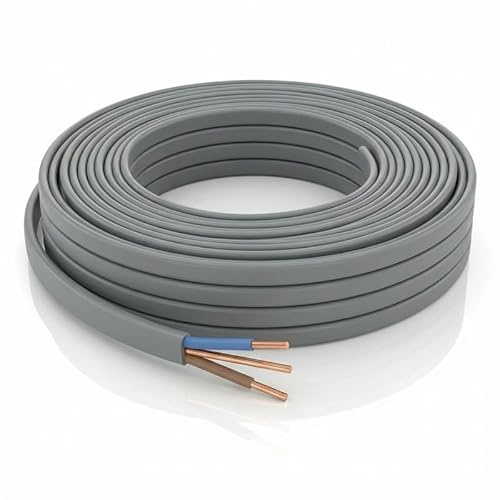 LampStation 6242Y Twin and Earth Cable 10.0mm Sub Main Wire 5 Metres | BASEC approved to BS 6004, grey flat PVC sheathed solid copper, 300/500V, for shower, cooker and garage supply circuits