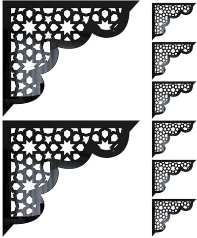 Angoily Lot de 8 Appliques Murales D’Angle Autocollantes en Acrylique Noir Stickers Muraux Repositionnables Effet Miroir pour Décoration de Portes Placards et Salon Moulures