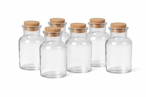 WDMT 6er Set Glasflaschen 150 ml mit Korken – Mini Fläschchen aus Glas, Transparent & Wiederverwendbar – Für Likör, Öl, Essig, Kräuter, DIY Geschenke & Deko – Transparent
