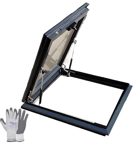 Schwerlast Alu Dachluke (Curb Mount), Doppeltes Sicherheitsglas & Hydraulik-Gasdruckfeder, Nahtloses Industrie-Dachfenster, Wasserdicht Klasse 6(L95xW70cm)
