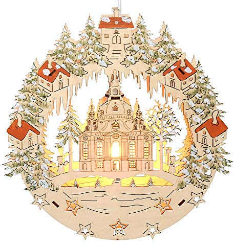Holz Fensterbild, Motiv: Frauenkirche Dresden, L/B/H ca. 30 x 5 x 30 cm