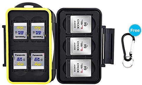 JJC Feste wasserdicht Speicherkarten Schutzhülle für 4 SDXC SDHC SD-Karten und 3 XQD/CFexpress Typ B Speicherkarte mit Karabiner