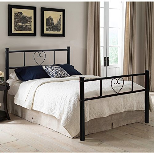 DORAFAIR Einzelbett Metallbett mit Herzförmiges Kopfteil, Modern Gästebett für Gästezimmer Schlafzimmer, 90 x 190 cm