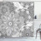 ABAKUHAUS Mandala Duschvorhang, Eastern Floral, Stoffliches Gewebe Badezimmerdekorationsset mit Haken, 175 x 240 cm, Weiß und Grau
