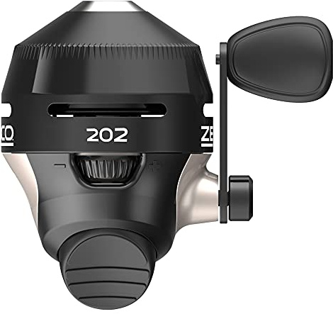 Zebco 202 Spincast Fishing Reel, Size 30 Reel, Right-Hand Retrieve, Durable All-Metal Gears, Stainless Steel Pick-up Pin, Pre-Spooled with 10-Pound Zebco Fishing Line, Black, Clam Packaging