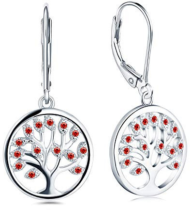JO WISDOM Orecchini Albero Della Vita Argento 925 Donna con AAA Zirconia Cubica (argento, rubino sintetico)
