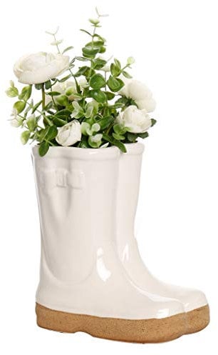 Petite White Ceramic Double Wellington Boot Shaped Indoor/Outdoor Plant Pot Spring Summer Wedding Anniversary Gardening Gift