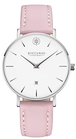 Kistanio Moyen Flache Damenuhr mit Lederband Saphirglas 38 MM Durchmesser Edelstahl Datum Verschiedene Variationen