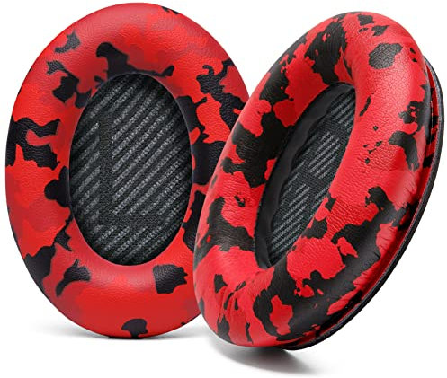 Almohadillas de Repuesto WC Wicked Cushions compatibles con los Auriculares Bose QuietComfort 35 (QC35) y QuietComfort 35ii (QC35ii) y Otros - Mayor Comodidad y Durabilidad | (Camuflaje Rojo)