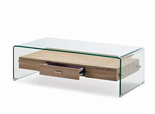 DUGARHOME - Mesas de Centro Modernas - Mesa Sidney Cristal/Madera (110x55x35)