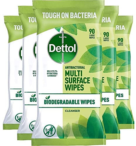 Biodegradable Antibacterial Multi Surface Cleaning Wipes, 4 Packs of 90 (360 Total) - Eco-Friendly, Effective Germ Protection, Fresh Scent, Convenient Resealable Packaging (Varies)