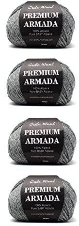PREMIUMARMADA Alpaka Wolle 100% Baby Alpakawolle, kratzfrei super Soft 200g Set (4 x 50g) Weiche Strickwolle aus Alpaka grau