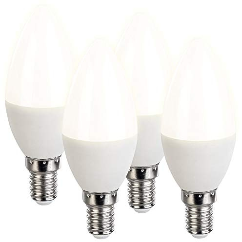 Luminea Kerzenlampen: 4er-Set LED-Kerzen, warmweiß, 470 Lumen, E14, G, 6 Watt (LED Birne E14, LED-Leuchtmittel Kerzen, Deckenleuchte)