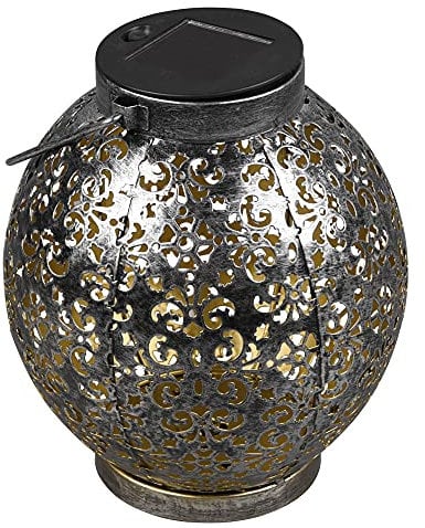 etc-shop Solar Kugel antik Solarkugel Metall für Garten Kugelsolarleuchten für Außen, mit orientalischem Lichteffekt in silber zum stellen/stecken, LED, DxH 18x39 cm