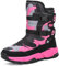Mishansha Kinder Winterstiefel für Mädchen Stiefel Warm Gefütterte Schneestiefel Wasserdicht Winterschuhe Outdoor Snowboots Schwarz Pink 24