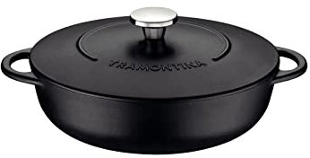Tramontina Shallow Casserole Dish 28 cm Enamel Cast Iron, 4.1 litres (Cast iron with non-stick)