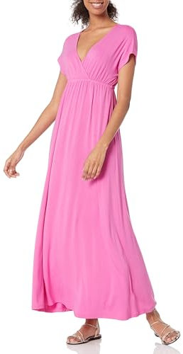 Amazon Essentials Robe Longue cintrée (Disponible en Grande Taille) Femme, Rose Vif, S