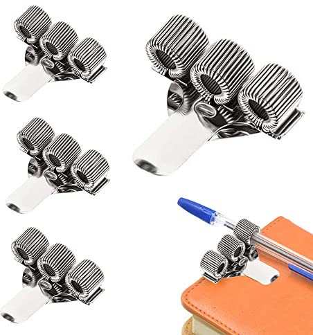DCQQ 4 Stück Clips für Stifthalter, Tasche, Clips aus Edelstahl, Stifthalter mit Taschenclip, Löcher, mit Taschenclip für Notizblock und Briefbeschwerer mit passender Feder