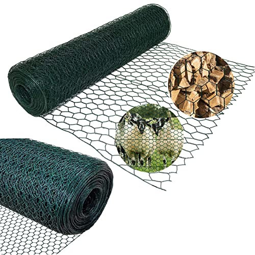 Chicken Wire Mesh Rabbit Animal Garden Netting, Green Plastic Coated Galvanised Steel Aviary Wire Hexagonal Fine Mesh for DIY Craft Projects, Home Use and Gardening, 600mm x 25m, 50mm x 50mm Hole Size