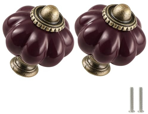 Zernmiarder 12 Pack Deep Purple Ceramic Pumpkin Cabinet Knobs - Retro Drawer Pulls with Screws for DIY Home Project
