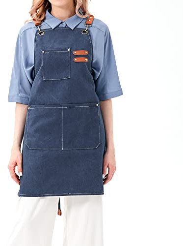 LAT Grembiule da lavoro Grembiule Donna Uomo Durevole di Tela con Tasche Grembiule da Falegname Regolabile Grembiuli per Utensili Regalo per Uomini (Blu Scuro)