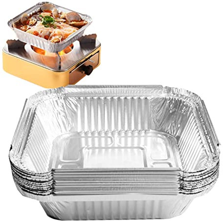 Sartenes rectangulares de aluminio para freidora de aire, bandejas de aluminio, 20 unidades, caja de hojalata para horno, bandeja de alimentos, recipientes para hornear, asar y cocinar