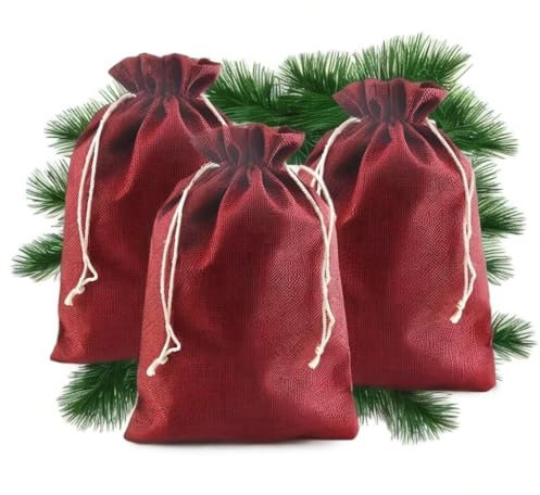 YIEUR 25 Stück Jutesäckchen Rot Adventskalender Säckchen für Hochzeit Verlobung Adventskalender, 15x20cm groß Säckchen Weihnachten Adventskalender Geschenksäckchen (rot-15x20cm)