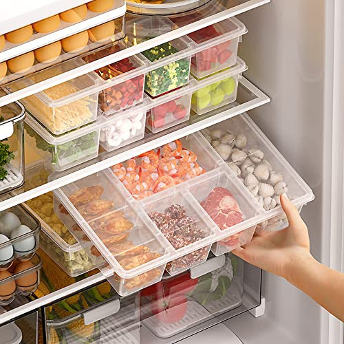 Taiuloo 2 Pack Divided Veggie Tray with Lid, 5 Compartment Salad Bar Containers for Fridge, Clear Snackle Box Organizer, Plastic Food Storage for Fruit, Vegetable, Snack, Meal Prep
